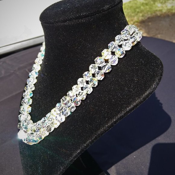 Vintage Double Strand Graduated Crystal Necklace 16 3/4" - Picture 3 of 10